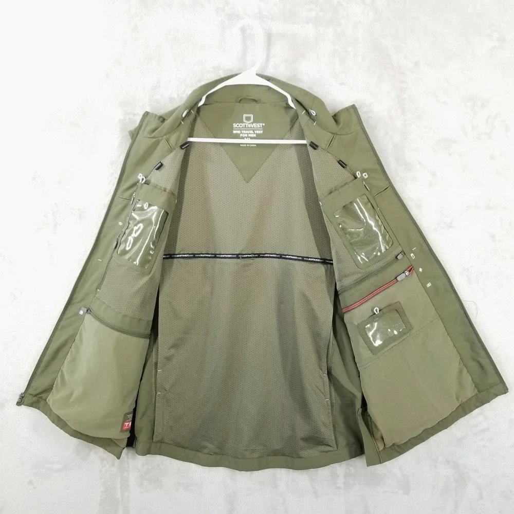 SCOTTeVEST Vest Mens XL Green RFID Travel Full Zip Multi Pocket TEC Outdoor